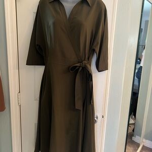 Lilysilk large wrap olive dress